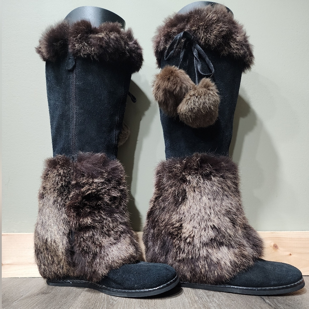 Miz Mooz Black and Brown Over the Knee Boots